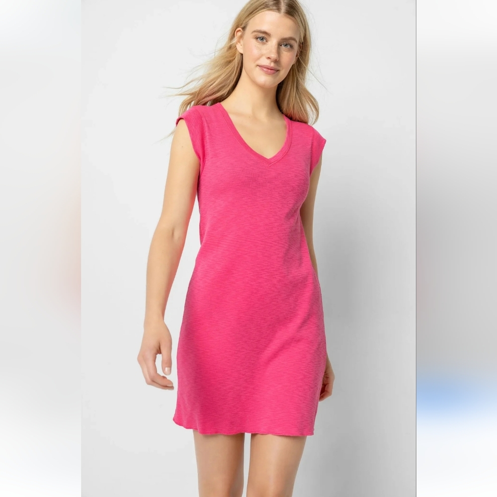 Lilla P Cap Sleeve V-Neck Pima Cotton Dress Pink